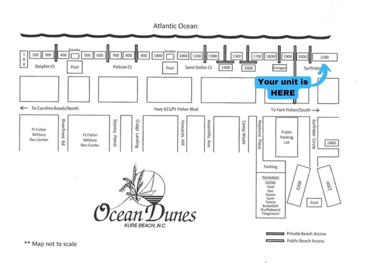 An aerial or elevated view shows the Ocean Dunes complex layout, highlighting the pools, recreational facilities, and proximity to the shoreline. The image invites guests to explore the property and its surroundings.